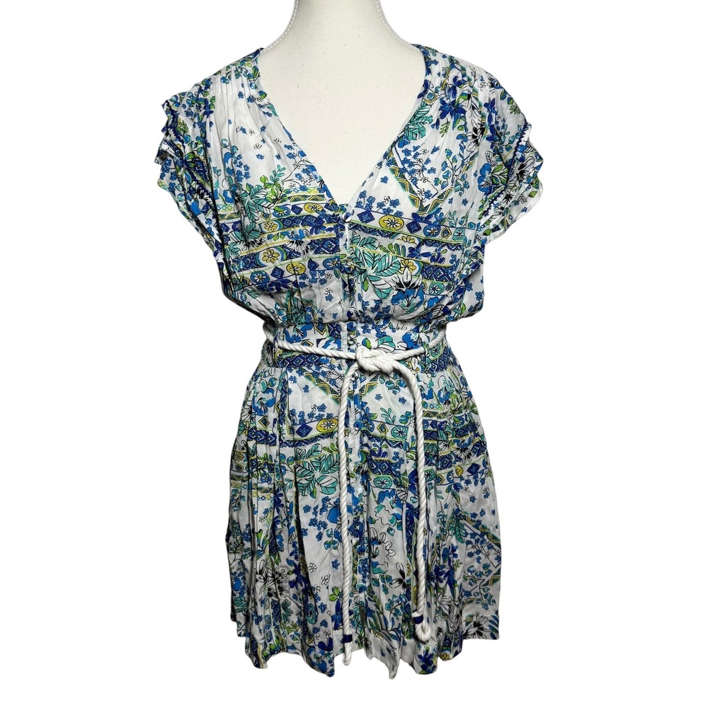 Poupette St Barth Blue Green Floral Mini Dress